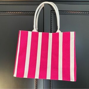 Canvas Tote Beach Bag Pink and White Stripe